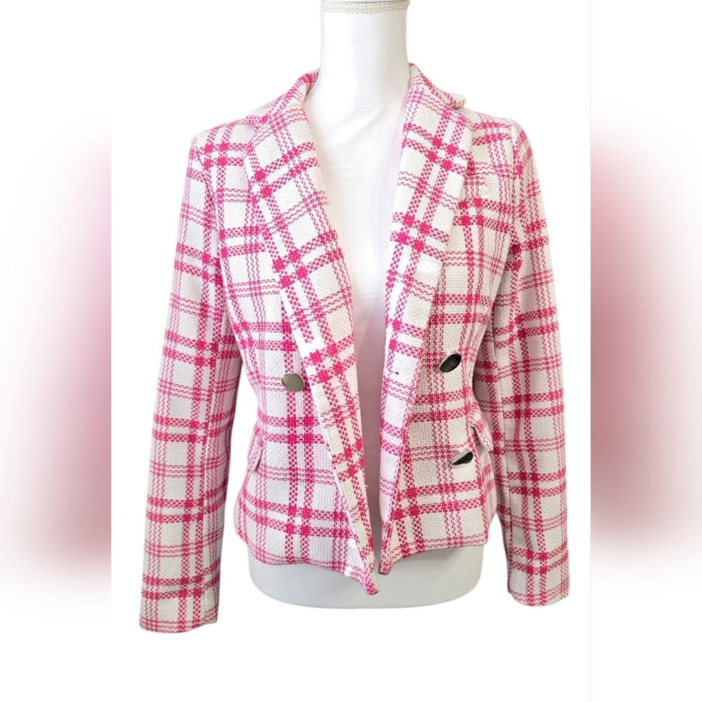 Rachel Zoe Pink and White Plaid Blazer
